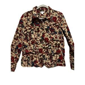Charter Club Paisley Floral Denim‎ Jacket Womens M Button Up Career Boho Capsule